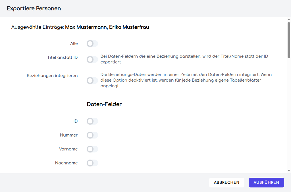 Der Exportdialog